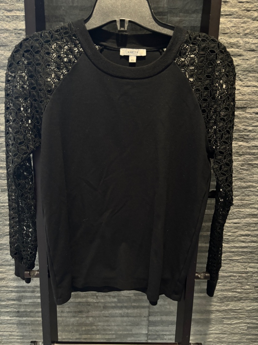Black Lace-Sleeve Crewneck Top